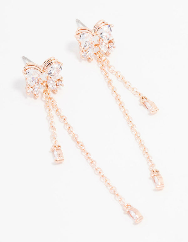 Rose Gold Plated Double Heart & Butterfly Chain Earrings