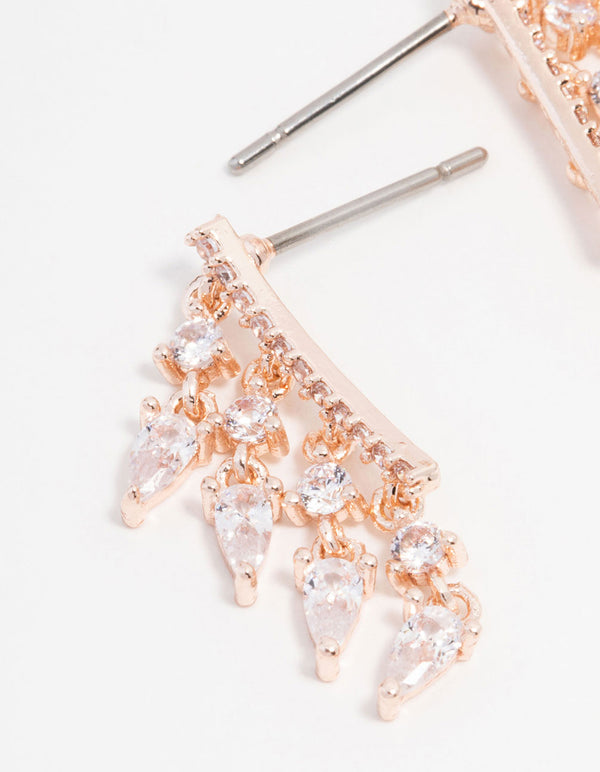 Rose Gold Plated Cubic Zirconia Pave Drop Crawler Earrings