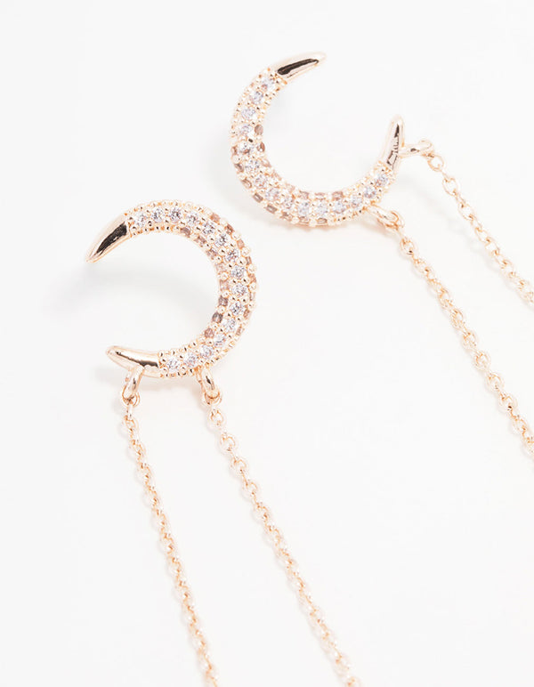 Rose Gold Plated Cubic Zirconia Moon & Star Drop Earrings