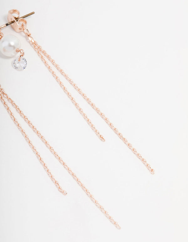 Rose Gold Plated Cubic Zirconia Hang Chain Earrings