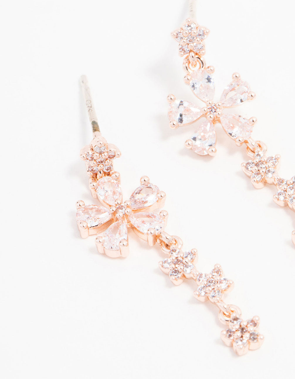 Rose Gold Plated Cubic Zirconia Dainty Flower Drop Earrings