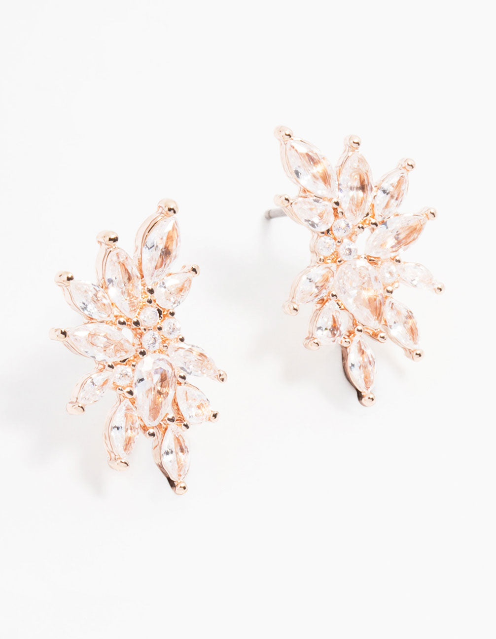 Rose Gold Plated Cubic Zirconia Marquise Cluster Stud Earrings