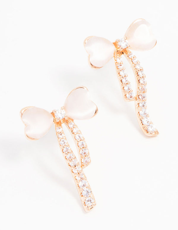 Rose Gold Plated Cubic Zirconia Heart & Bow Stud Earrings