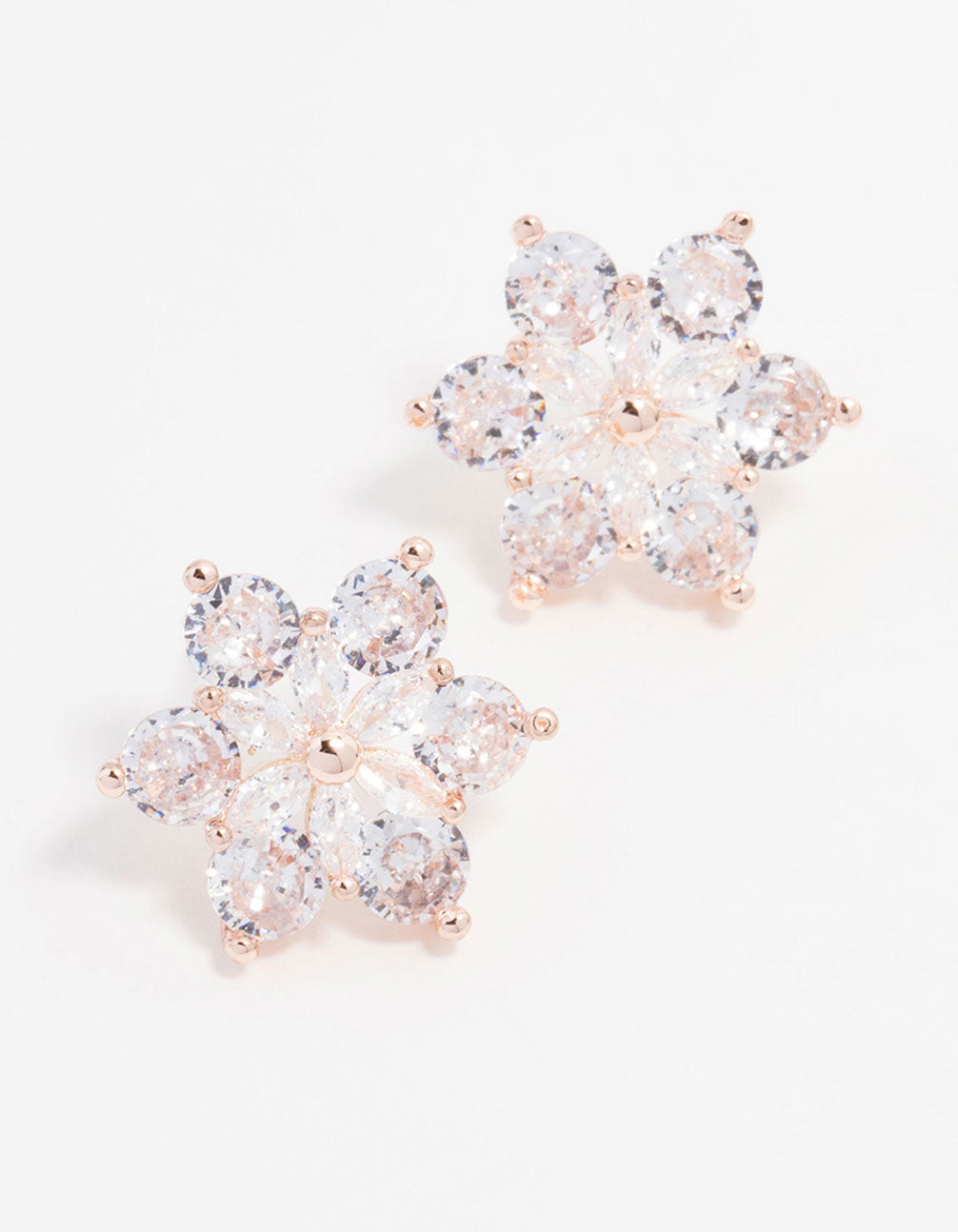Rose Gold Plated Large Round Cubic Zirconia Marquise Flower Earrings