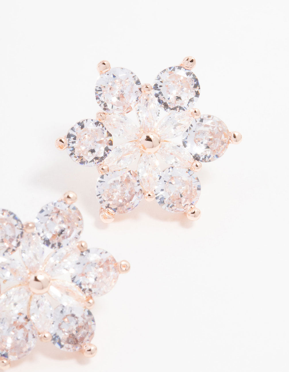 Rose Gold Plated Large Round Cubic Zirconia Marquise Flower Earrings
