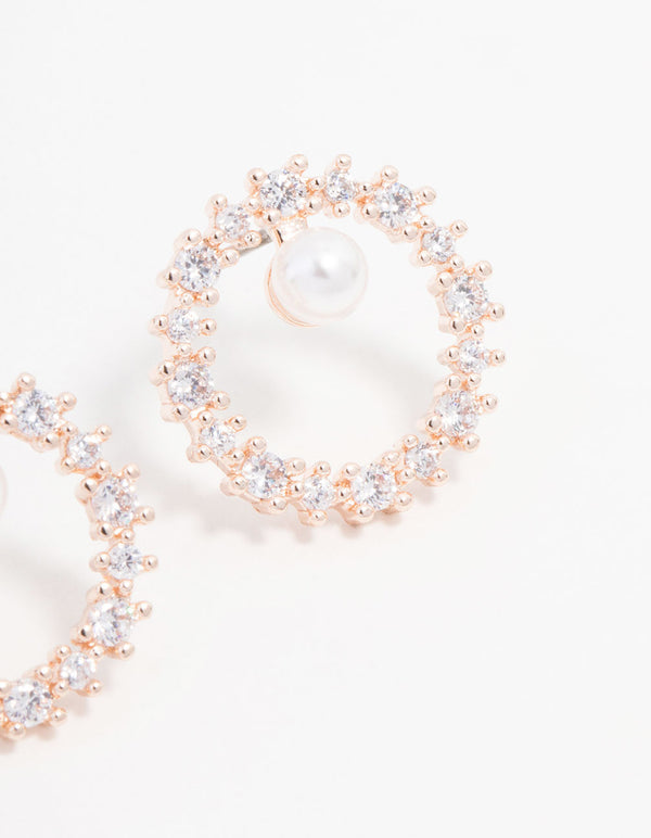 Rose Gold Plated Cubic Zirconia With Pearl Wreath Earrings