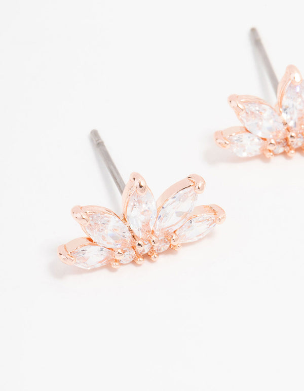 Rose Gold Plated Cubic Zirconia Marquise Fan Stud Earrings