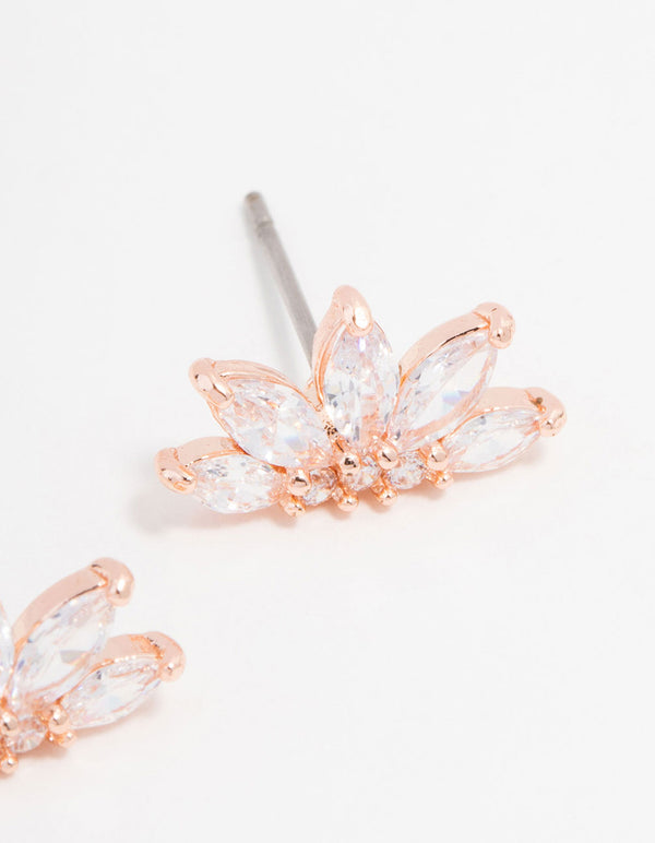 Rose Gold Plated Cubic Zirconia Marquise Fan Stud Earrings