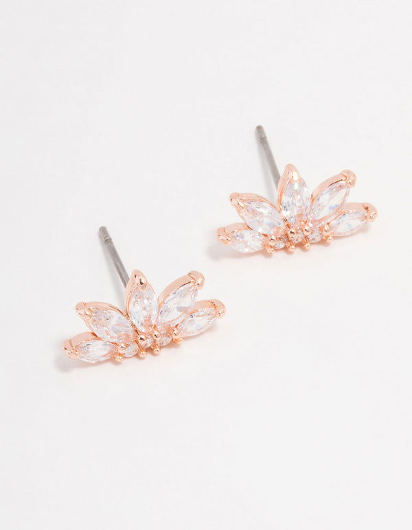 Rose Gold Plated Cubic Zirconia Marquise Fan Stud Earrings