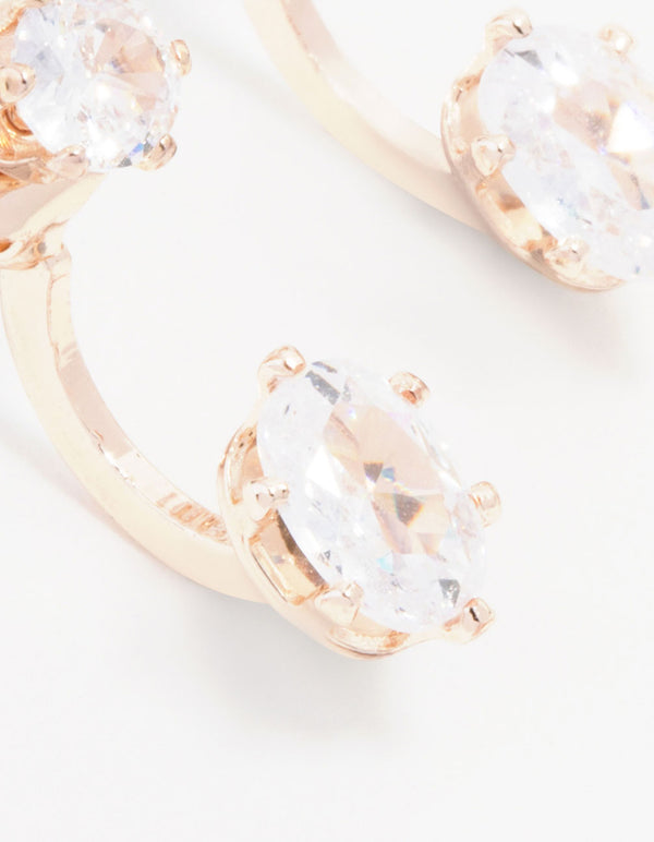 Rose Gold Plated Cubic Zirconia Round Stone Jacket Earrings