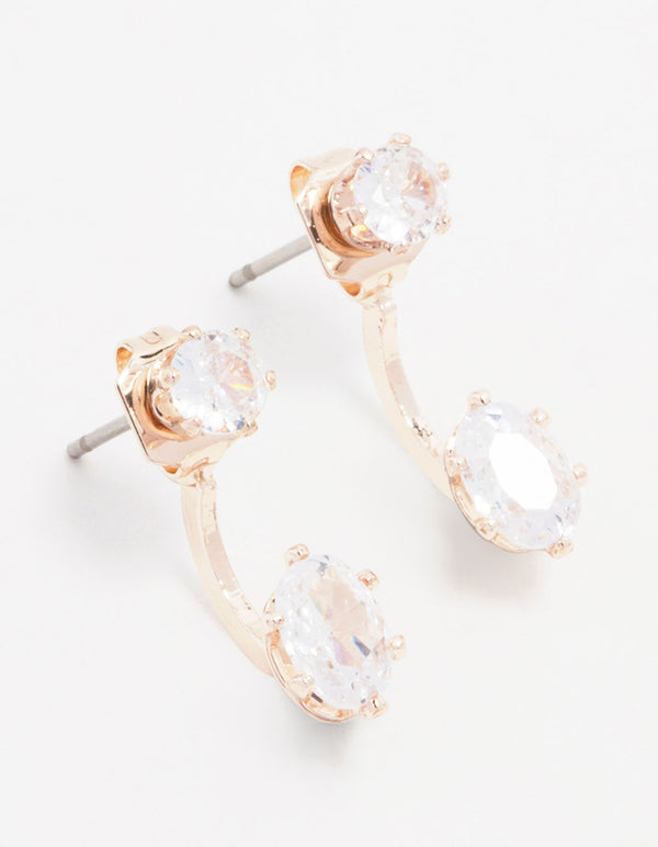 Rose Gold Plated Cubic Zirconia Round Stone Jacket Earrings