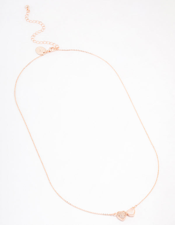 Rose Gold Plated Cubic Zirconia Double Pave Heart Necklace