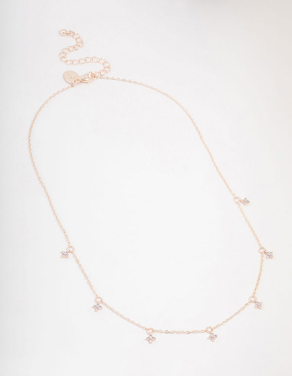Rose Gold Plated Cubic Zirconia Dainty Flower Station Necklace