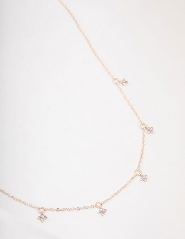 Rose Gold Plated Cubic Zirconia Dainty Flower Station Necklace