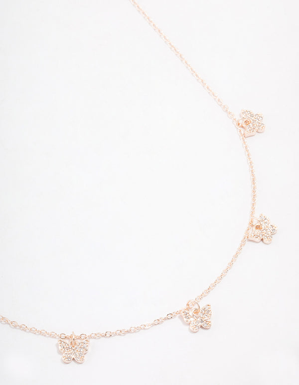 Rose Gold Plated Cubic Zirconia Butterfly Dainty Necklace