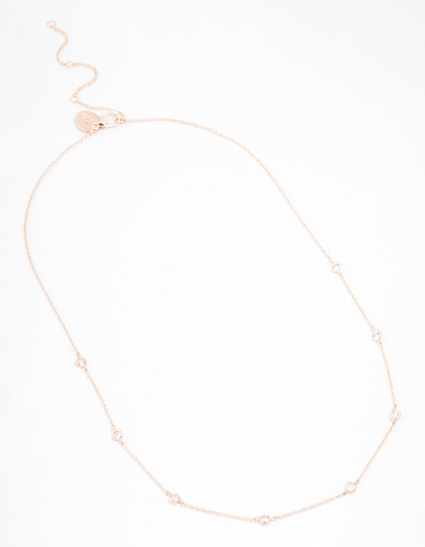 Rose Gold Plated Cubic Zirconia Round Stone Station Necklace