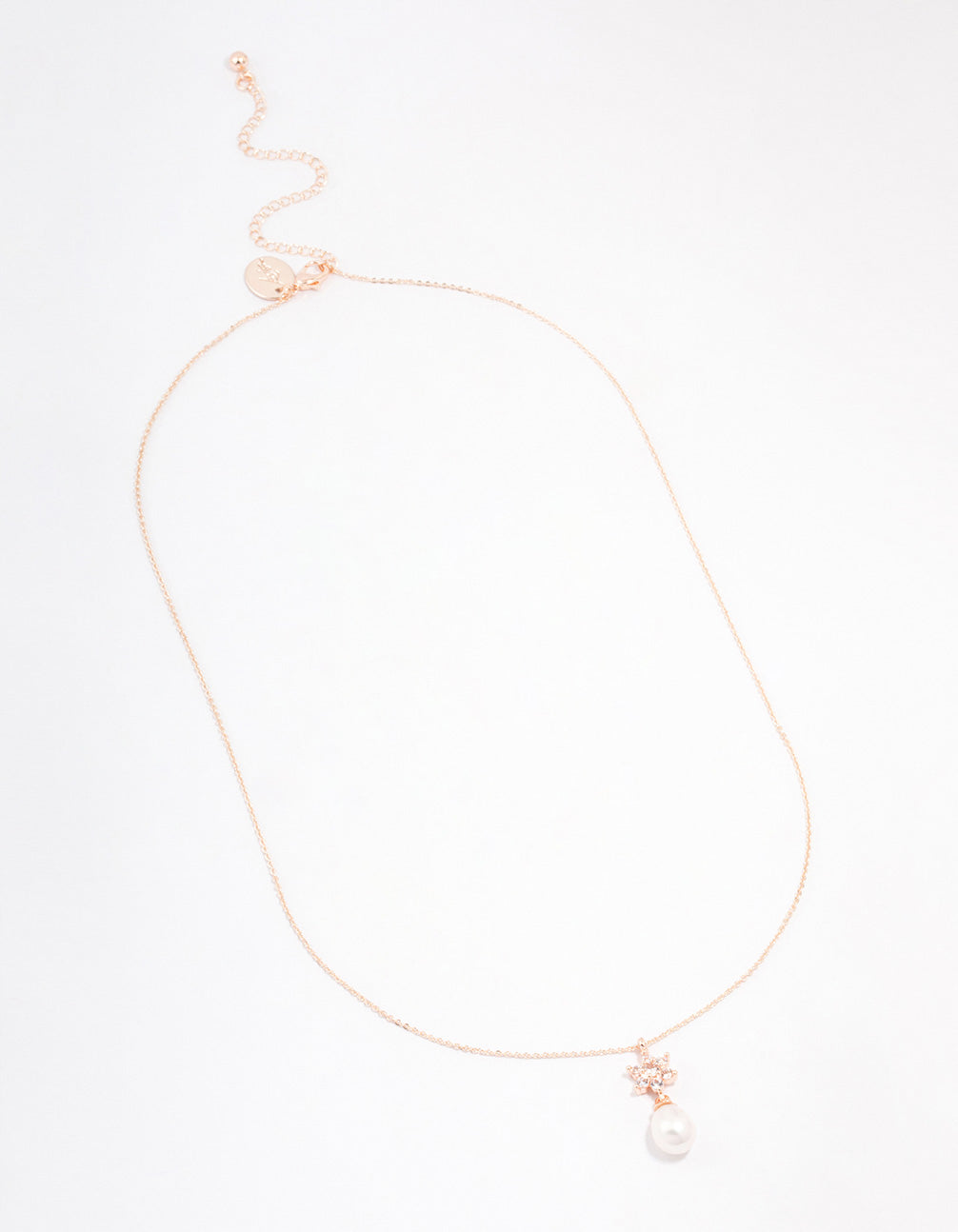 Rose Gold Plated Cubic Zirconia Pearl Flower Drop Necklace