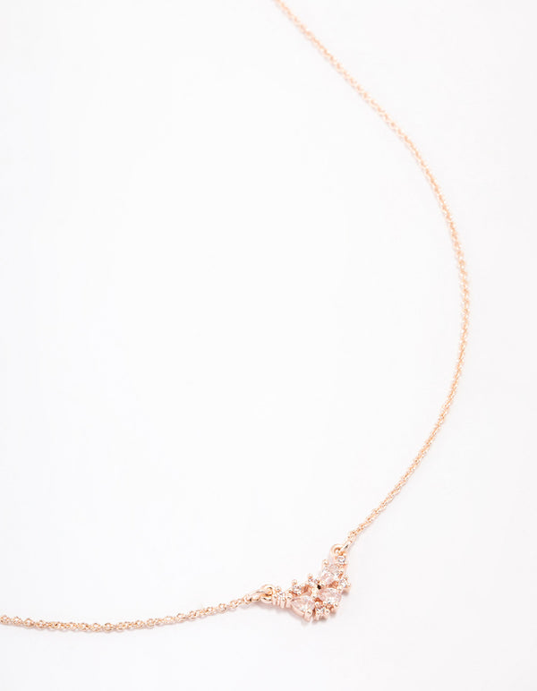 Rose Gold Plated Cubic Zirconia Mini Pear Cluster Necklace