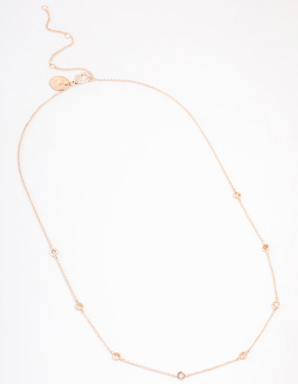 Rose Gold Plated Cubic Zirconia Round Stone Station Necklace