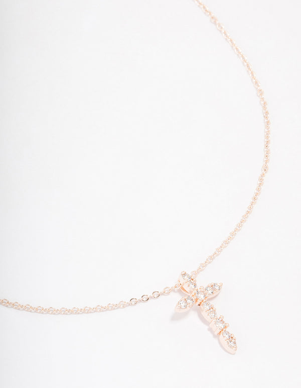 Rose Gold Plated Cubic Zirconia Large Cross Pendant Necklace