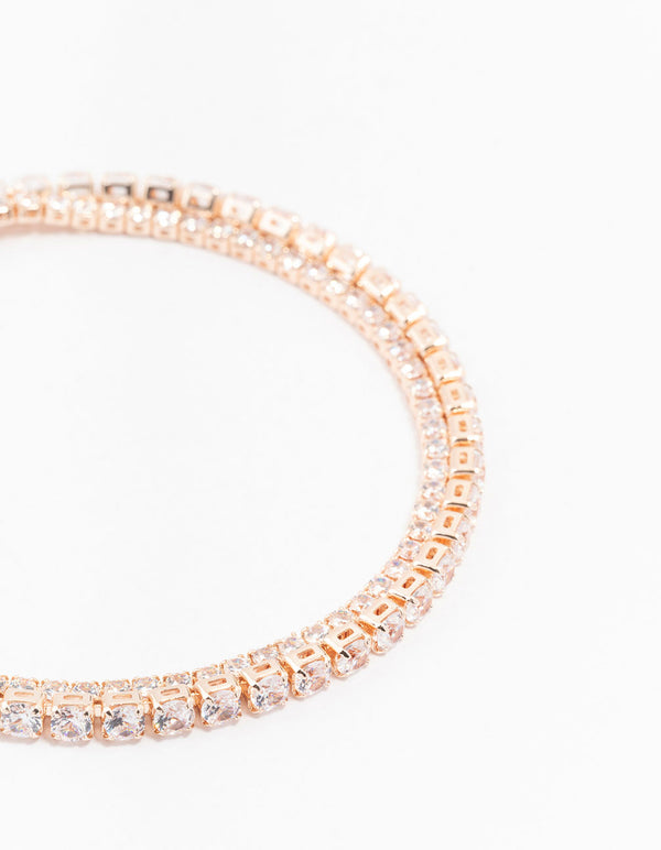 Rose Gold Plated Cubic Zirconia Double Tennis Bracelet