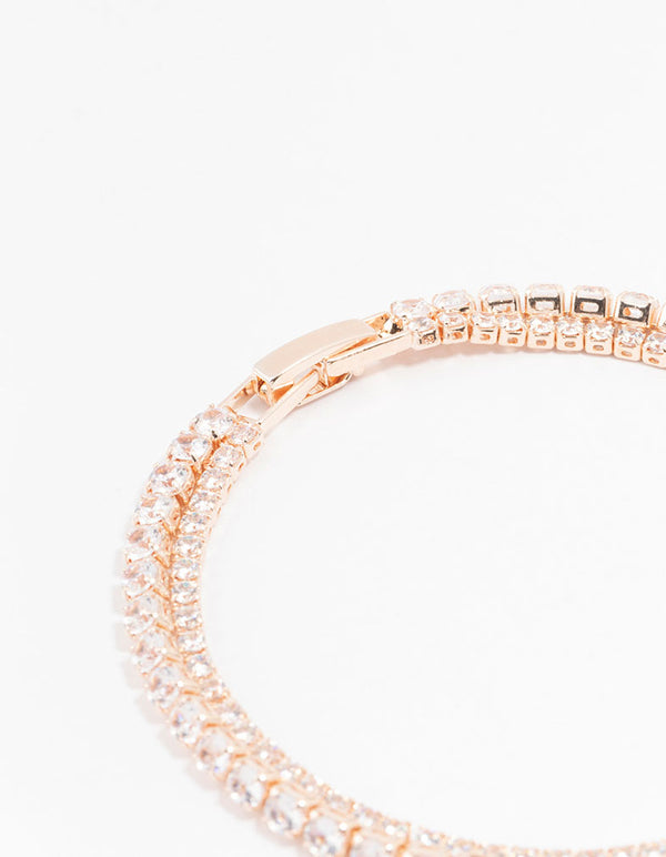 Rose Gold Plated Cubic Zirconia Double Tennis Bracelet