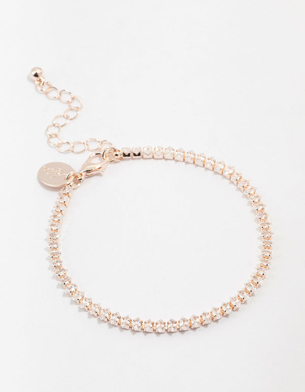 Rose Gold Plated Cubic Zirconia Marquise Tennis Bracelet