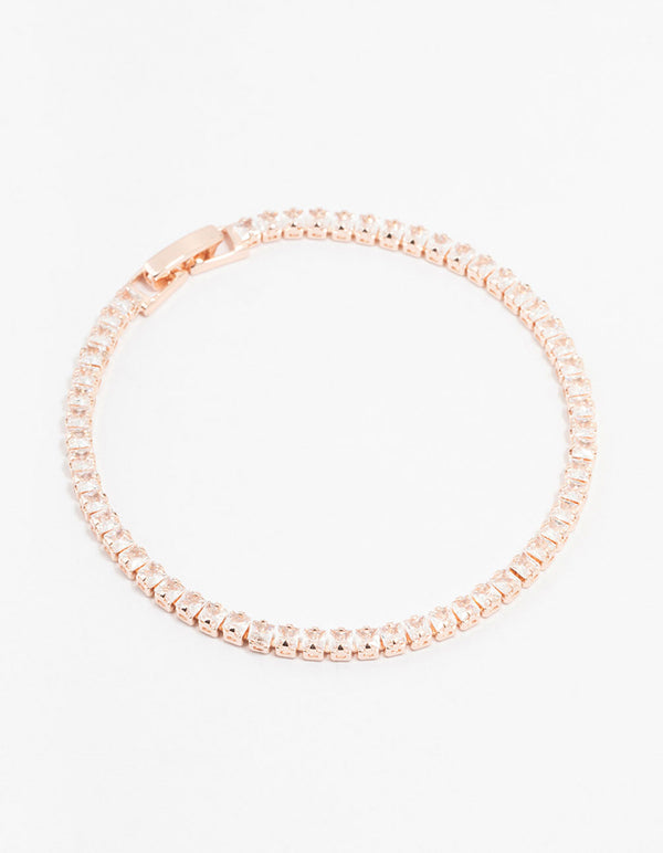 Rose Gold Plated Cubic Zirconia Baguette Tennis Bracelet