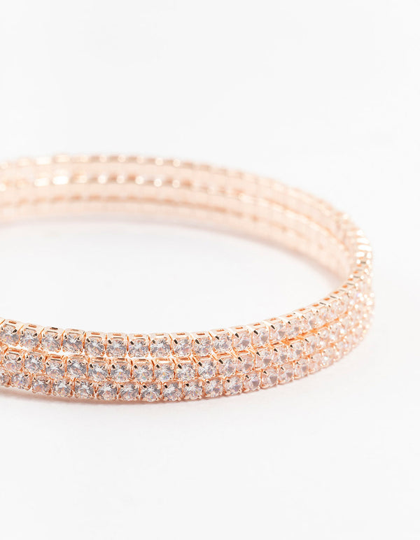 Rose Gold Plated Cubic Zirconia Cup Chain Wrap Bracelet
