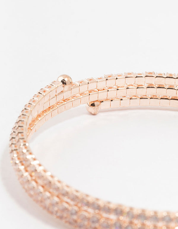 Rose Gold Plated Cubic Zirconia Cup Chain Wrap Bracelet