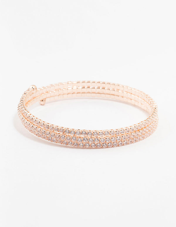 Rose Gold Plated Cubic Zirconia Cup Chain Wrap Bracelet