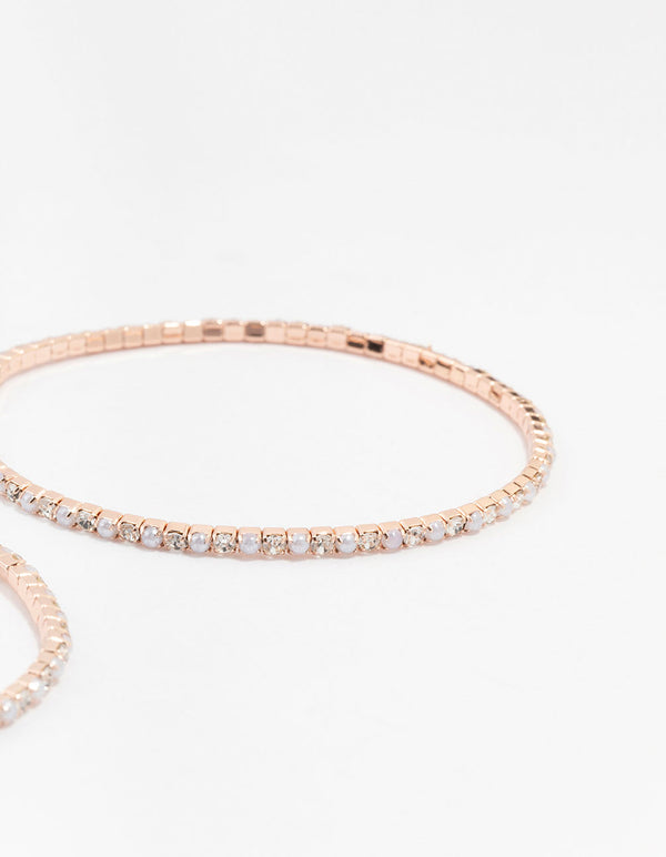 Rose Gold Plated Mini Cubic Zirconia & Pearl Bracelet 2-Pack