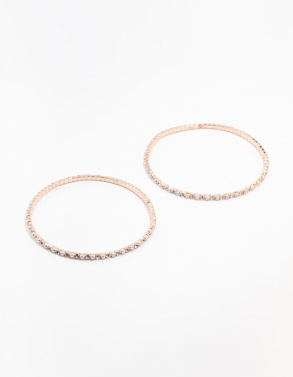 Rose Gold Plated Mini Cubic Zirconia & Pearl Bracelet 2-Pack