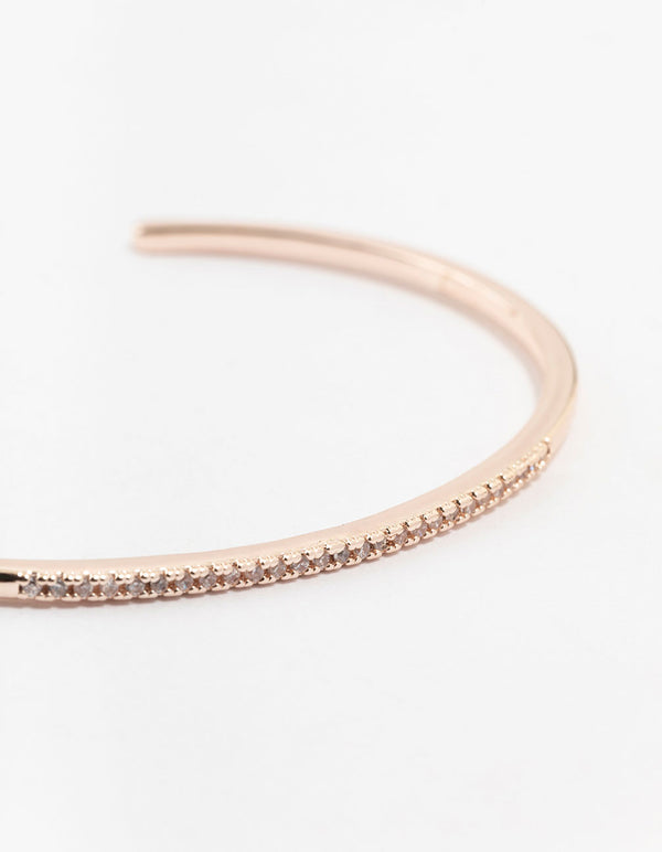 Rose Gold Plated Cubic Zirconia Pave Centre Wrist Cuff
