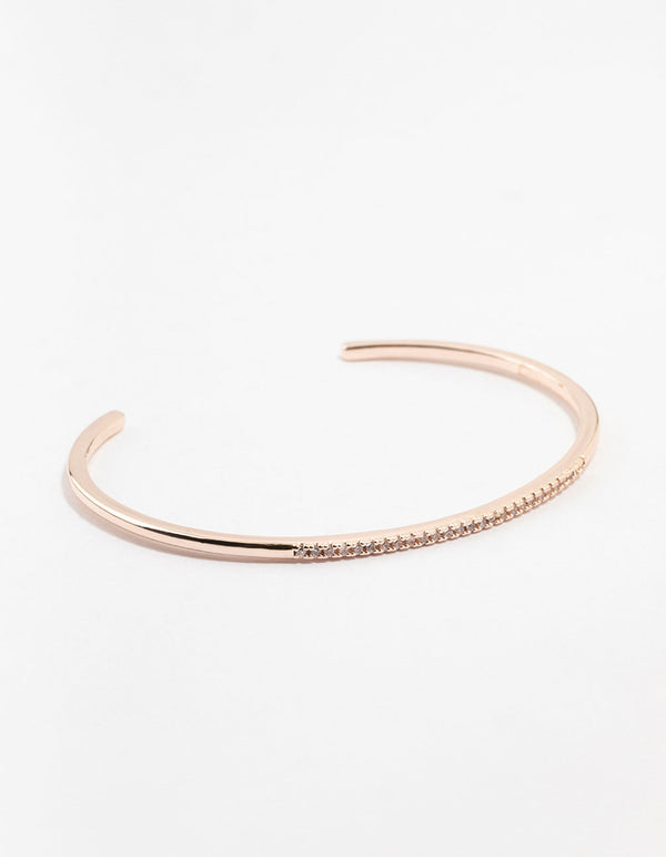 Rose Gold Plated Cubic Zirconia Pave Centre Wrist Cuff