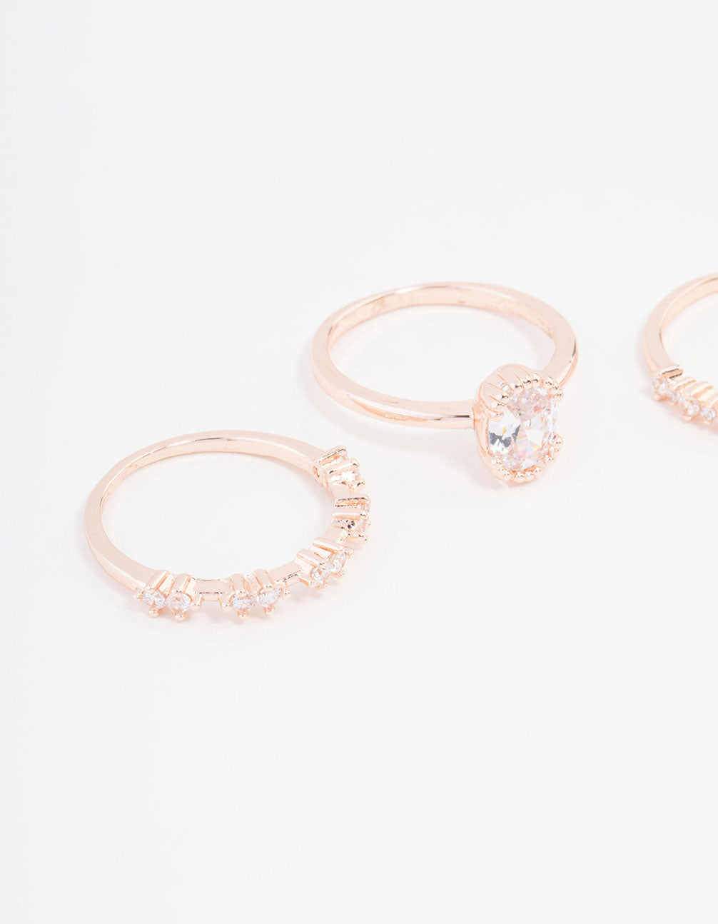 Rose Gold Plated Cubic Zirconia Large Oval Ring 3-Pack