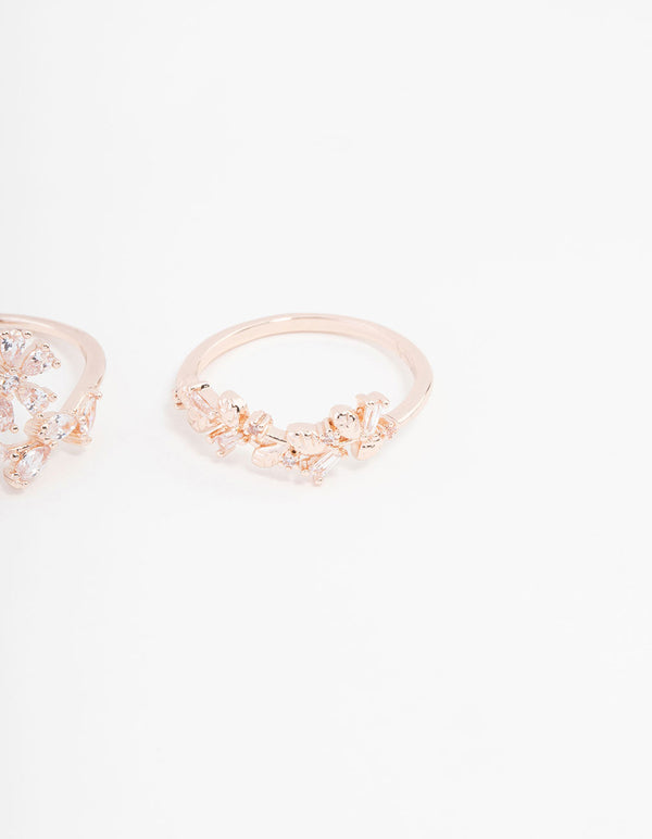 Rose Gold Plated Pearl Bow & Flower Ring 4-Pack