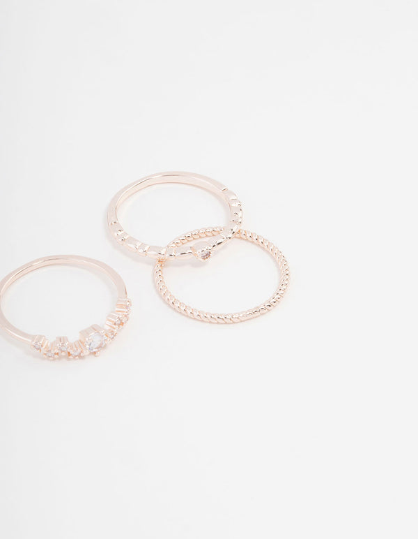 Featuring rose gold plated squiggle ring 5-pack close up view