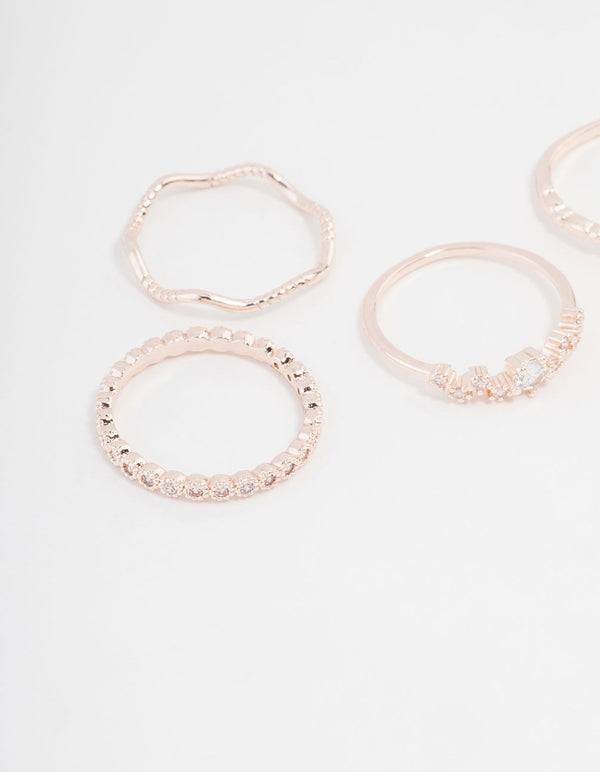 Featuring rose gold plated squiggle ring 5-pack close up view