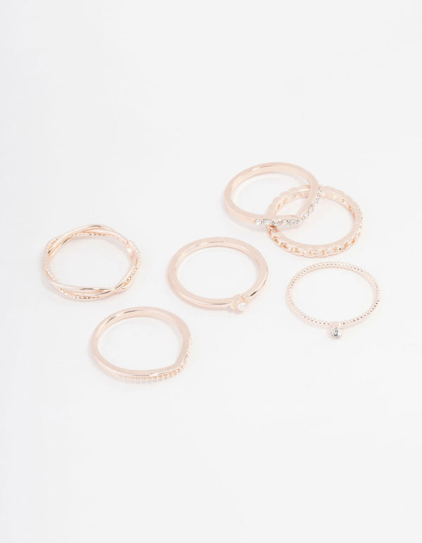 Rose Gold Plated Cubic Zirconia Twist & Dip Ring 6-Pack