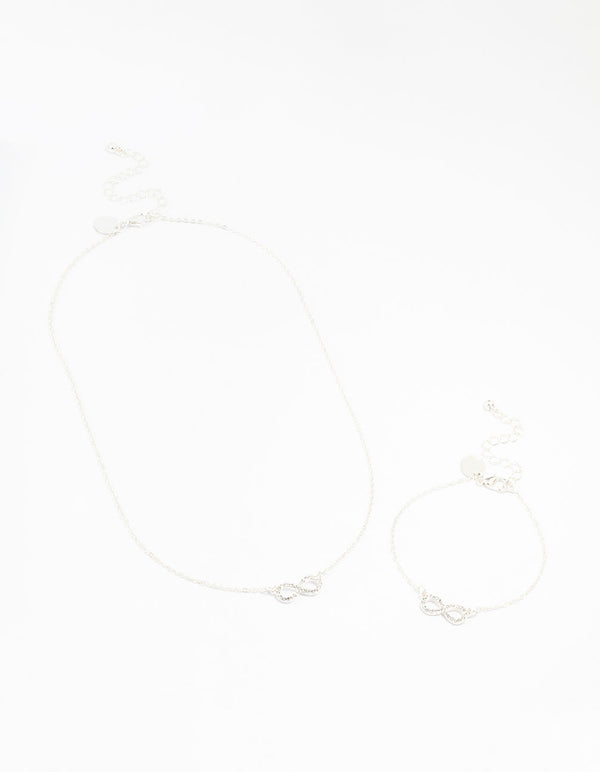 Silver Plated Infinity Necklace & Bracelet Set