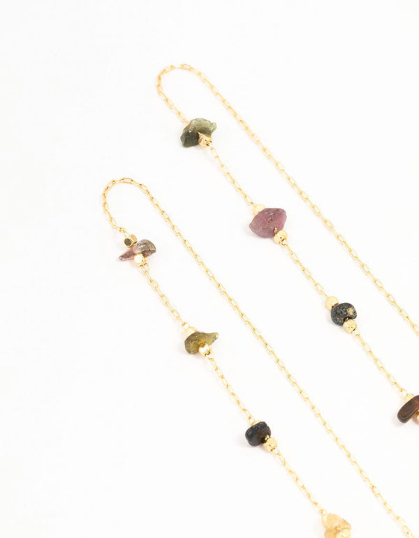 Gold Plated Semi Precious Station Thread Through Earrings