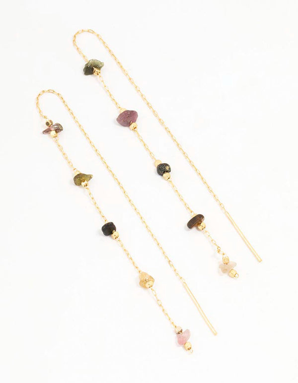 Gold Plated Semi Precious Station Thread Through Earrings