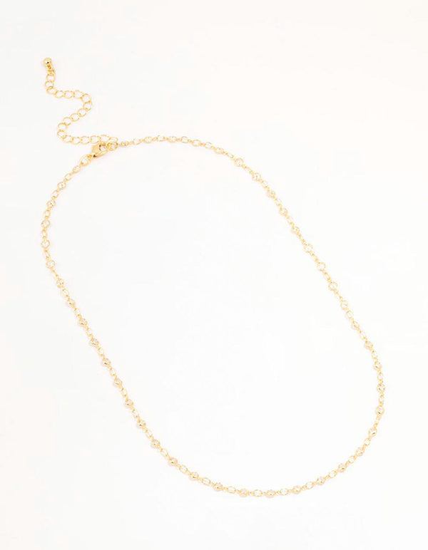 Gold Plated Station Flat Crystal Necklace