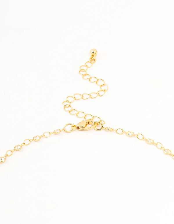 Gold Plated Station Flat Crystal Necklace