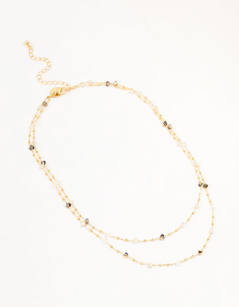 Gold Plated Station Semi Precious Shards And Ball Layered Necklace