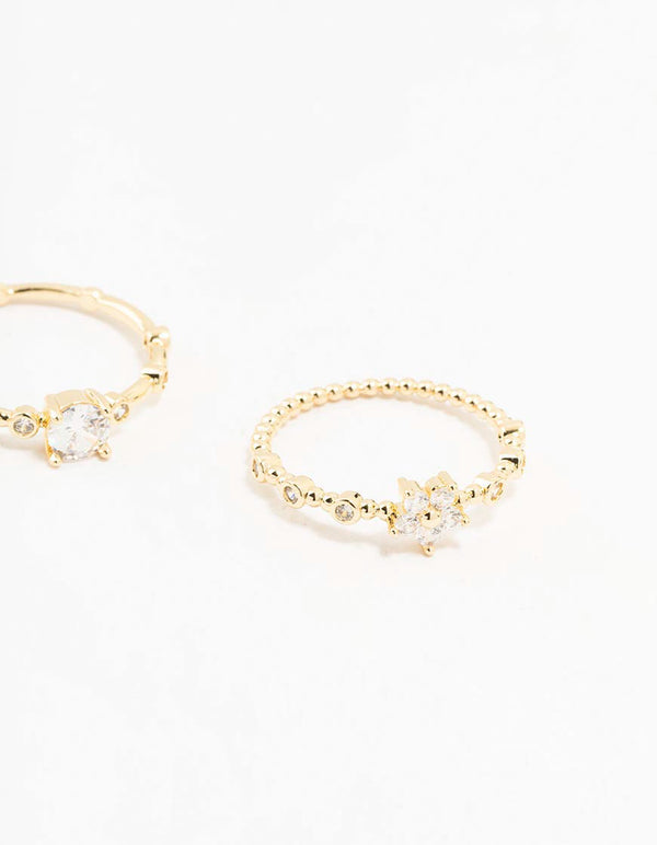 Gold Plated Bamboo Pearl Stacking Rings 3-Pack