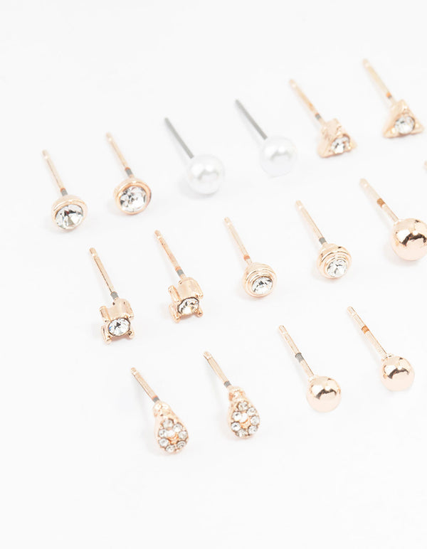 Rose Gold Classic Pearl & Stone Earrings 12-Pack