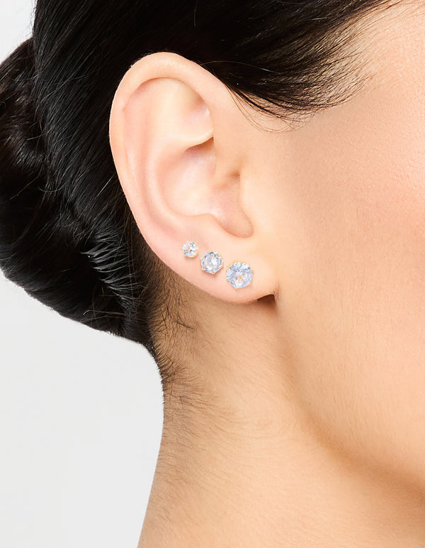 Gold Graduating Diamante Stud Earrings 3-Pack