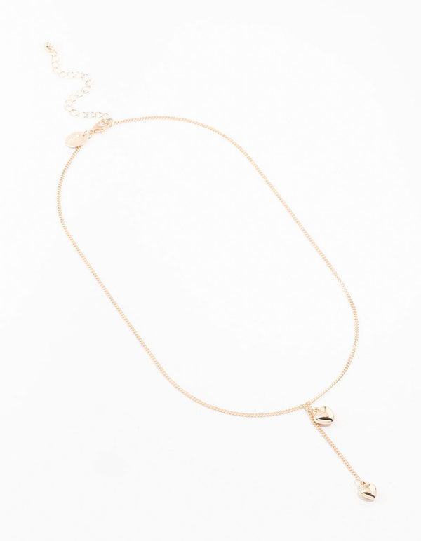 Rose Gold Puffy Heart Drop Necklace